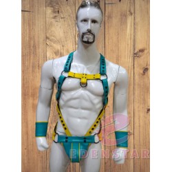 Man Leather Gay body Harness Chest Armor buttons Adjustable Strap wrist band
