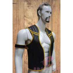 Men's Leather Sale CUTAWAY Berlin bar vest Open Front fetish Gay yellow piping