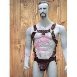Men's Leather Harness Body Chest Armor Buckles Belt brownies red Gold Accessory
