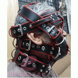 100% Real Leather Gear Face Hood Slave Extreme Bondage Muzzle with D-rings