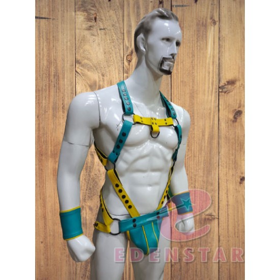 Man Leather Gay body Harness Chest Armor buttons Adjustable Strap wrist band