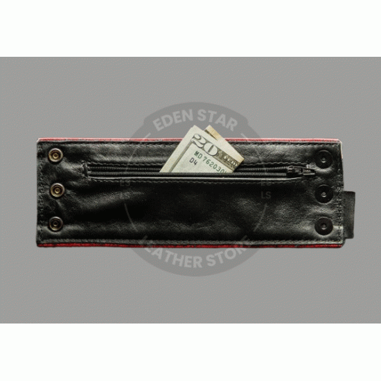 Real Luxury Leather wrist wallet Black with Red leather pipping - All Sizes, coin wallet, bracelet, cuff, gauntlet, money purse Real Luxury Leather wrist wallet Black with Red leather pipping - All Sizes, coin wallet, bracelet, cuff, gauntlet, money purse