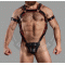 Leather Jockstrap Crossbow/Hunter Body Harness and Jockstrap in Black & Red Leather and Bicep restraints