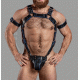 Original Black Leather Trojan Hunter Body Harness with Blue Piping Connected with Trojan Jockstrap Leather Body Gay Harness Men