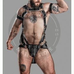 Men's Leather Crossbow Hunter Body Harness with Jockstrap, Gay Adult Harness with Jockstrap BDSM Bondage Bulldog Harness with Jockstrap