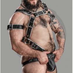 Men's Leather Crossbow Hunter Body Harness with Jockstrap, Gay Adult Harness with Jockstrap BDSM Bondage Bulldog Harness with Jockstrap