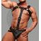 Men's Leather Bulldog Body Harness Chest Armor Adjustable Strap Cock Ring Center Strap Gay Adult Leather Hunter Body Harness with Jockstrap