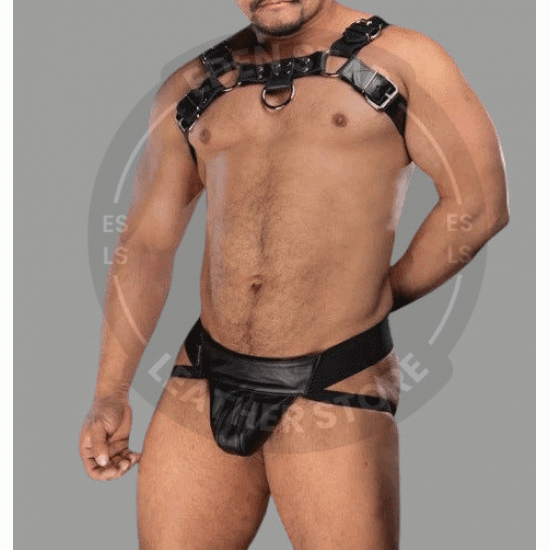 Black Leather with Black Piping Chest Harness and Jockstrap | Gay Adult Harness | BDSM Bondage Harness Jockstrap | Club Wear Costumes Harness Black Leather with Black Piping Chest Harness and Jockstrap | Gay Adult Harness | BDSM Bondage Harness Jockstrap | Club Wear Costumes Harness