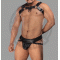 Black Leather with Black Piping Chest Harness and Jockstrap | Gay Adult Harness | BDSM Bondage Harness Jockstrap | Club Wear Costumes Harness