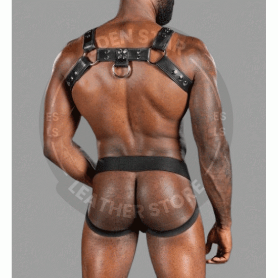 Seductive Hot Black Genuine Leather Harness and Jockstrap with Black Piping- chest harness jockstrap Seductive Hot Black Genuine Leather Harness and Jockstrap with Black Piping- chest harness jockstrap