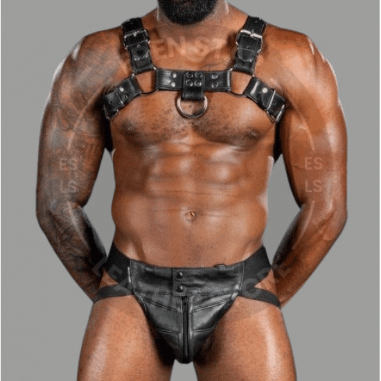 Seductive Hot Black Genuine Leather Harness and Jockstrap with Black Piping- chest harness jockstrap Seductive Hot Black Genuine Leather Harness and Jockstrap with Black Piping- chest harness jockstrap