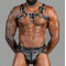 Handmade Seductive Hot Black Genuine Leather Harness and Jockstrap with White Piping, Men's Leather Gay Bulldog Body Harness Chest Armor
