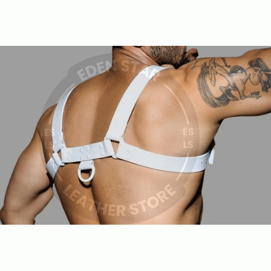 Men's Real White Leather Bulldog Chest Harness with White Accessory - Handcrafted Bulldog Harness - Plus Size Options - Edgy Leather Outfit Men's Real White Leather Bulldog Chest Harness with White Accessory - Handcrafted Bulldog Harness - Plus Size Options - Edgy Leather Outfit