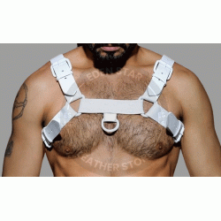 Men's Real White Leather Bulldog Chest Harness with White Accessory - Handcrafted Bulldog Harness - Plus Size Options - Edgy Leather Outfit