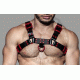 Men's Real Black Leather Bulldog Chest Harness with Red Accessory - Handcrafted Bulldog Harness - Plus Size Options - Edgy Leather Outfit Men's Real Black Leather Bulldog Chest Harness with Red Accessory - Handcrafted Bulldog Harness - Plus Size Options - Edgy Leather Outfit