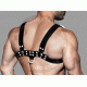 Men's Real Black Leather Bulldog Chest Harness with White Accessory - Handcrafted Bulldog Harness - Plus Size Options - Edgy Leather Outfit Men's Real Black Leather Bulldog Chest Harness with White Accessory - Handcrafted Bulldog Harness - Plus Size Options - Edgy Leather Outfit