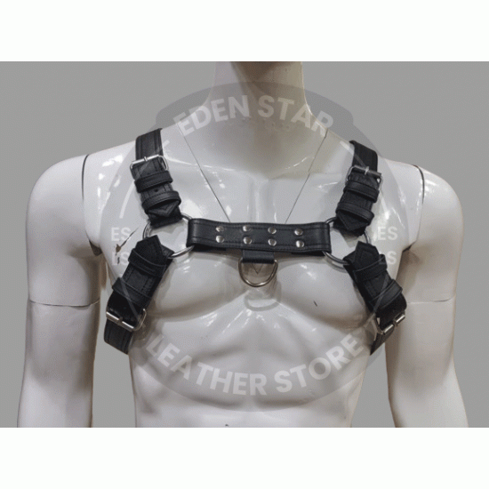 Men's Leather Chest Harness with Detachable Back Handle - Kink Friendly - Adjustable BDSM Gear - Perfect for Cosplay or Roleplay Men's Leather Chest Harness with Detachable Back Handle - Kink Friendly - Adjustable BDSM Gear - Perfect for Cosplay or Roleplay