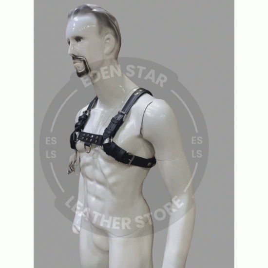 Men's Leather Chest Harness with Detachable Back Handle - Kink Friendly - Adjustable BDSM Gear - Perfect for Cosplay or Roleplay Men's Leather Chest Harness with Detachable Back Handle - Kink Friendly - Adjustable BDSM Gear - Perfect for Cosplay or Roleplay