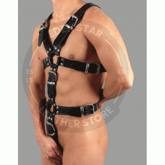 black Leather FULL BULLDOG HARNESS with silver or black snap and ring - Men leather harness - O Ring harness Without Jockstrap - BDSM Harness black Leather FULL BULLDOG HARNESS with silver or black snap and ring - Men leather harness - O Ring harness Without Jockstrap - BDSM Harness