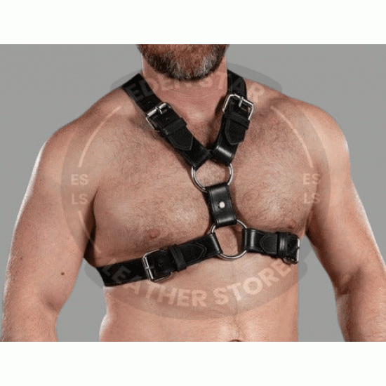 Genuine Y Leather Mens harness, Black Chest Harness with Buckles, Club Wear, Brutal harness, Valentines gift for him, Halloween Costume