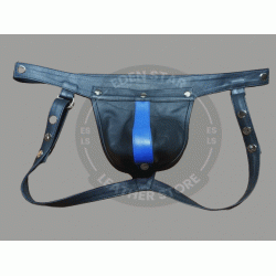 Men's Genuine Black & Blue Leather Jockstrap, Men Leather Thong, Cod-piece Jockstrap, BDSM Bondage Jockstrap