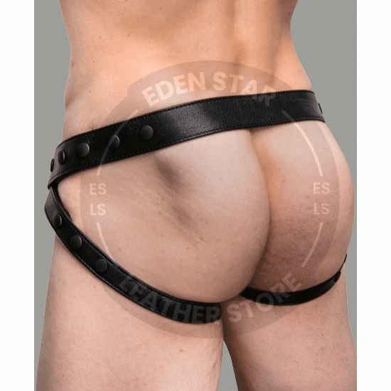 Men's Leather Jockstrap with Metallic Accents - Edgy, Stylish, and Comfortable Men's Leather Jockstrap with Metallic Accents - Edgy, Stylish, and Comfortable