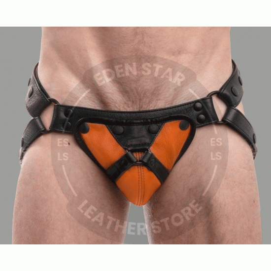 Men's Leather Jockstrap with Metallic Accents - Edgy, Stylish, and Comfortable Men's Leather Jockstrap with Metallic Accents - Edgy, Stylish, and Comfortable