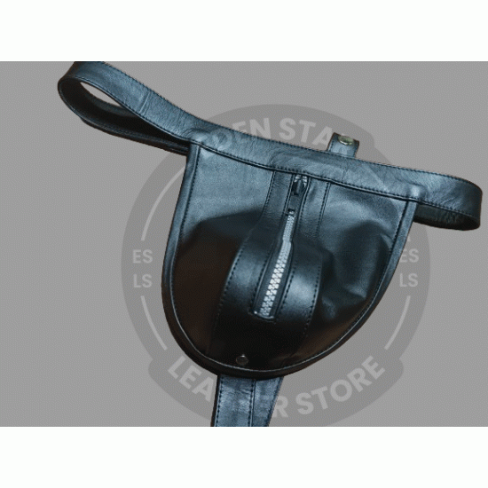Men's Black Leather Jockstrap with Front Zip - Comfortable and Stylish Underwear Men's Black Leather Jockstrap with Front Zip - Comfortable and Stylish Underwear