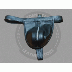 Men's Black Leather Jockstrap with Front Zip - Comfortable and Stylish Underwear