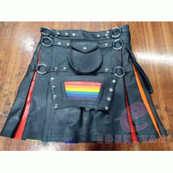 Men's Leather Gay Pride Flag Multi Color Kilt Pocket Pouch Granted Cultural Men