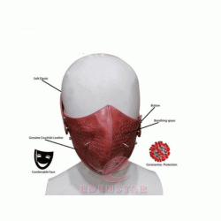 Men's Genuine Light Red Leather Corona virus Protected Mask with Breathing Space with Stud