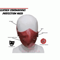 Men's Genuine Light Red Leather Corona virus Protected Mask with Breathing Space with Stud