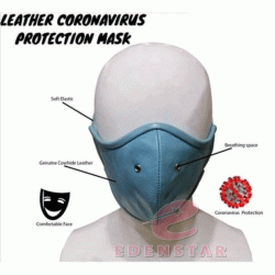 Men's Genuine Leather Blue Leather Corona virus Protected Mask with Breathing Space Ring