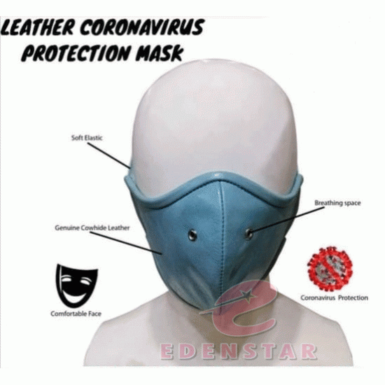 Men's Genuine Leather Blue Leather Corona virus Protected Mask with Breathing Space Ring
