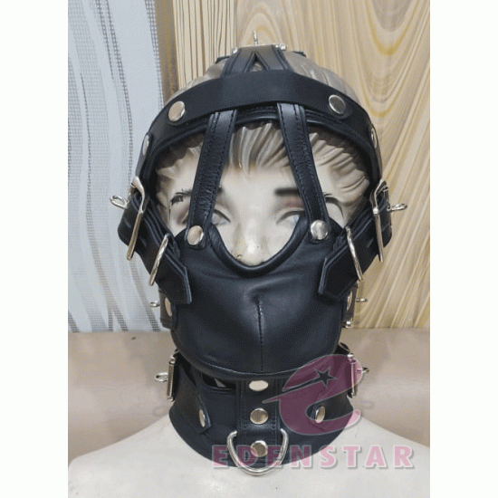 Real Leather Muzzle Mask Harness In Soft Leather (Black) Bondage