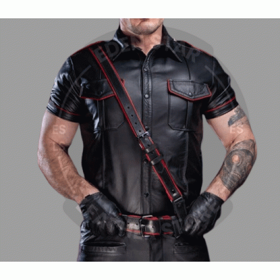 Men's Real Leather Biker T Shirt Black Cow Leather Shirt Slim Fit Shirt Gift for Men - Hand Crafted Police Leather Uniform Leather Shirt Men's Real Leather Biker T Shirt Black Cow Leather Shirt Slim Fit Shirt Gift for Men - Hand Crafted Police Leather Uniform Leather Shirt