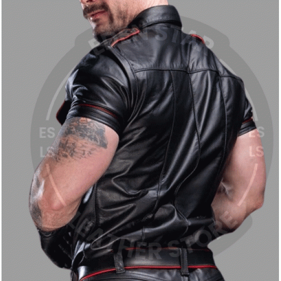 Men's Real Leather Biker T Shirt Black Cow Leather Shirt Slim Fit Shirt Gift for Men - Hand Crafted Police Leather Uniform Leather Shirt Men's Real Leather Biker T Shirt Black Cow Leather Shirt Slim Fit Shirt Gift for Men - Hand Crafted Police Leather Uniform Leather Shirt