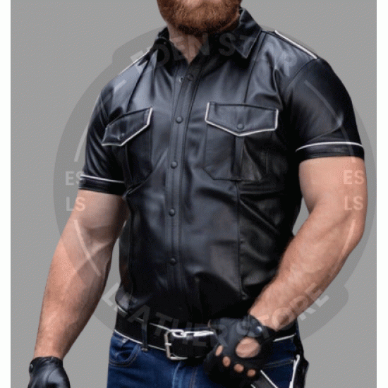 Men Classic Style half Sleeve Leather Shirt Black Leather Shirt Gift for Him, Genuine Leather Shirt - Handmade Real Leather Shirt Men Classic Style half Sleeve Leather Shirt Black Leather Shirt Gift for Him, Genuine Leather Shirt - Handmade Real Leather Shirt