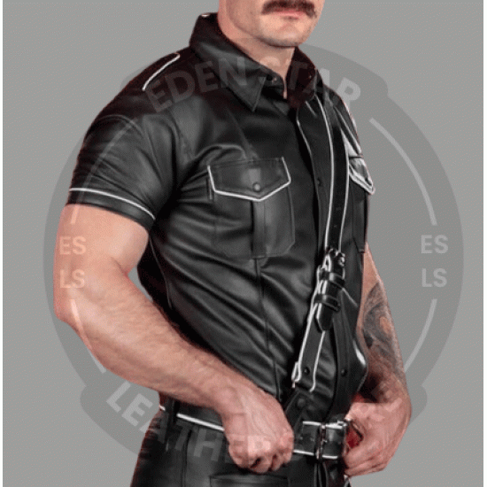 Men Classic Style half Sleeve Leather Shirt Black Leather Shirt Gift for Him, Genuine Leather Shirt - Handmade Real Leather Shirt Men Classic Style half Sleeve Leather Shirt Black Leather Shirt Gift for Him, Genuine Leather Shirt - Handmade Real Leather Shirt