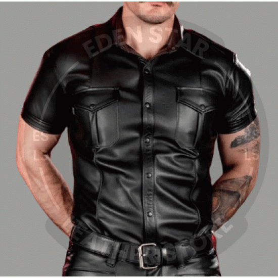 Genuine Leather Men's Half Sleeve Shirt-Black Leather Shirt-Handmade Real Leather Formal Shirt- Casual Shirt-Men's Leather Shirt-Gym Shirt Genuine Leather Men's Half Sleeve Shirt-Black Leather Shirt-Handmade Real Leather Formal Shirt- Casual Shirt-Men's Leather Shirt-Gym Shirt