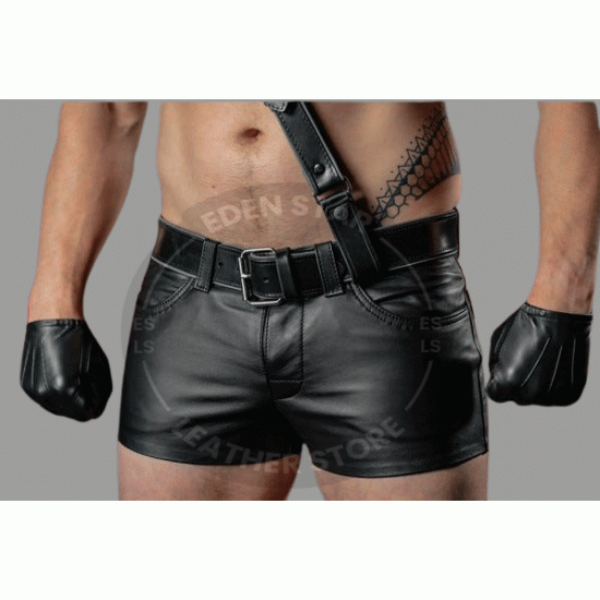 Handmade Men's Leather Shorts Real Cow Leather Pride Walk Shorts Leather Slim Fit Gym Shorts Summer Shorts