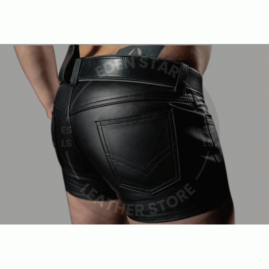 Handmade Men's Leather Shorts Real Cow Leather Pride Walk Shorts Leather Slim Fit Gym Shorts Summer Shorts