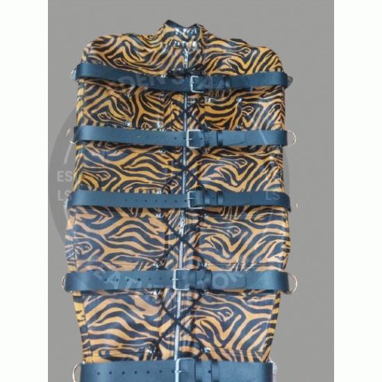 Tiger Printed Leather Sleep Sack for Full Body Restraint - BDSM Bondage Gear - Leather Fetish Wear - Kink Accessories - Kink Friendly Tiger Printed Leather Sleep Sack for Full Body Restraint - BDSM Bondage Gear - Leather Fetish Wear - Kink Accessories - Kink Friendly
