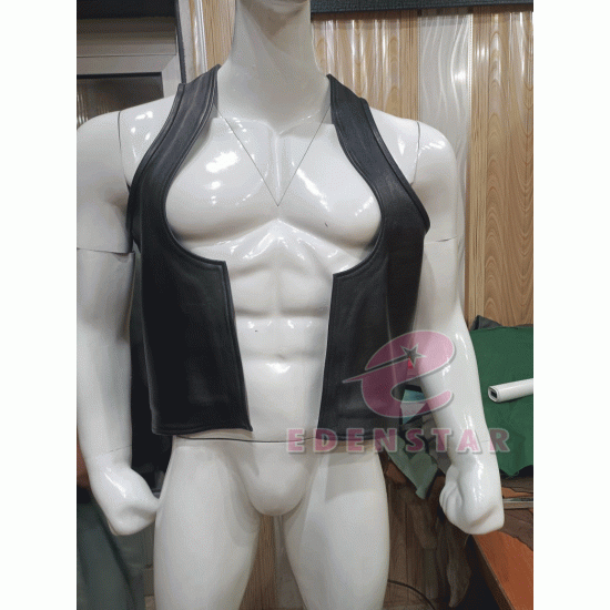 Men Genuine Leather Gay CUTAWAY Classic Bar Vest Open Front Gay