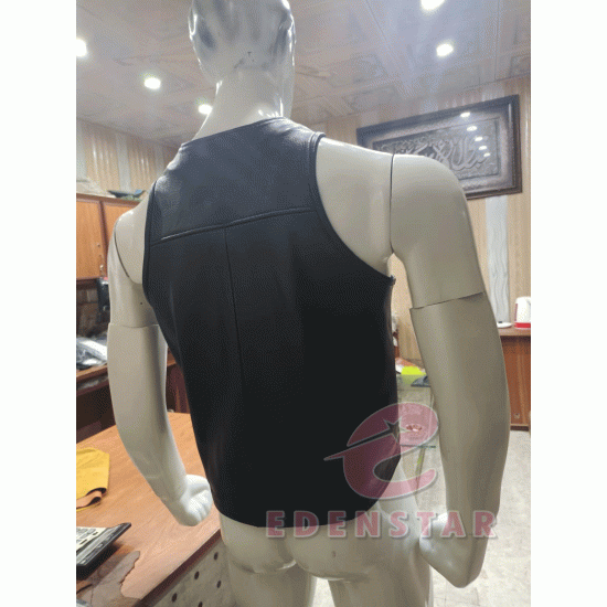 Men Genuine Leather Gay CUTAWAY Classic Bar Vest Open Front Gay