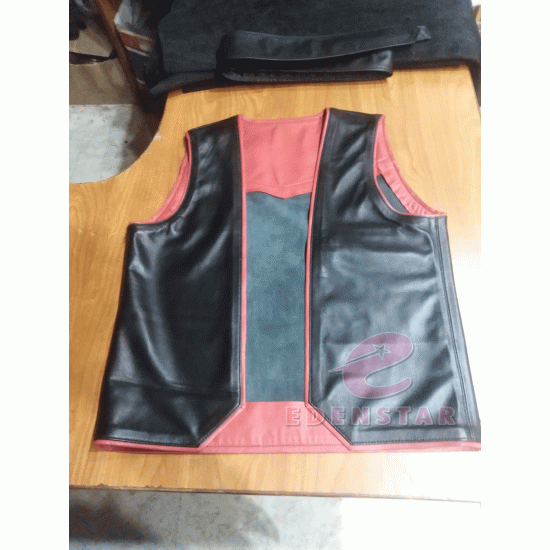 Men's Genuine Leather Sale CUTAWAY Classic bar vest Open Front fetish Gay Back with Red