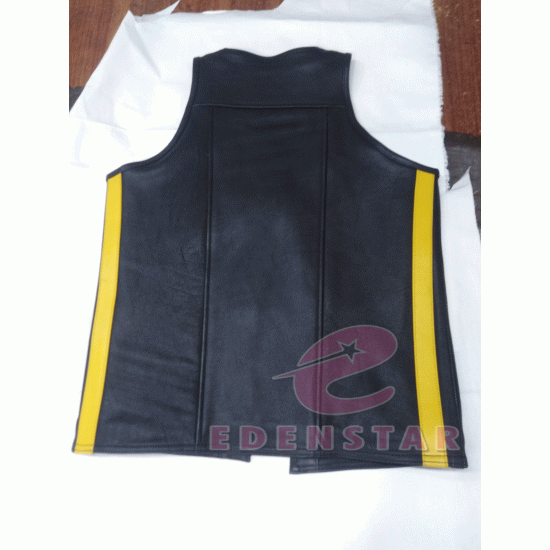 Men's Genuine Leather Sale CUTAWAY Classic bar vest Open Front fetish Gay Yellow Lining