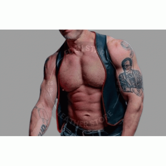 Men's Leather Chest Cosplay Motorcycle Vest - Sleeveless Leather Top for Stylish Men Leather Bar Vest for Men - Open Front Leather Vest Men's Leather Chest Cosplay Motorcycle Vest - Sleeveless Leather Top for Stylish Men Leather Bar Vest for Men - Open Front Leather Vest