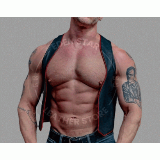 Men's Leather Chest Cosplay Motorcycle Vest - Sleeveless Leather Top for Stylish Men Leather Bar Vest for Men - Open Front Leather Vest Men's Leather Chest Cosplay Motorcycle Vest - Sleeveless Leather Top for Stylish Men Leather Bar Vest for Men - Open Front Leather Vest