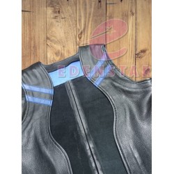 Men's Leather Sale CUTAWAY Berlin bar vest Open Front fetish Gay blue piping